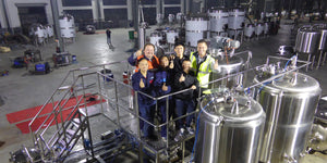 Geoff and Sven overseas testing brew tanks to bring back to Australia