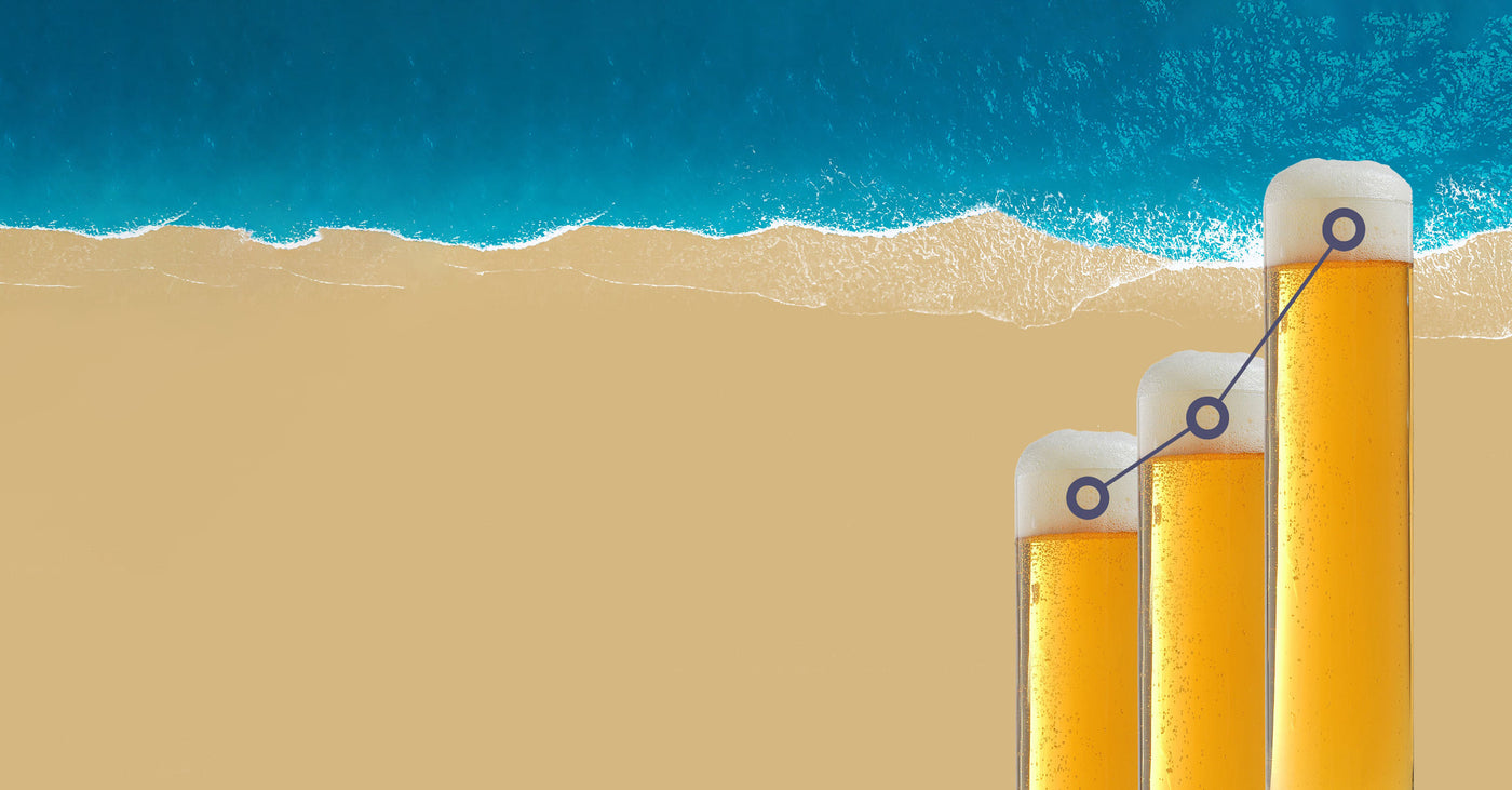 Craft beer glasses rising as a metaphorical stock market for the best investment of 2023.