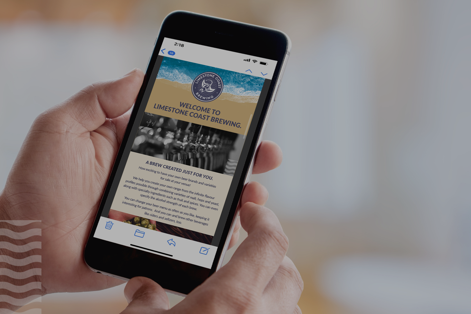 Mobile phone with subscribe page open on Limestone Coast Brewing website.