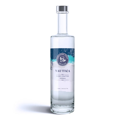 Bottle of handcrafted local brew Nautica Vodka which is twice distilled and charcol filtered to give a smooth, clean warming finish.